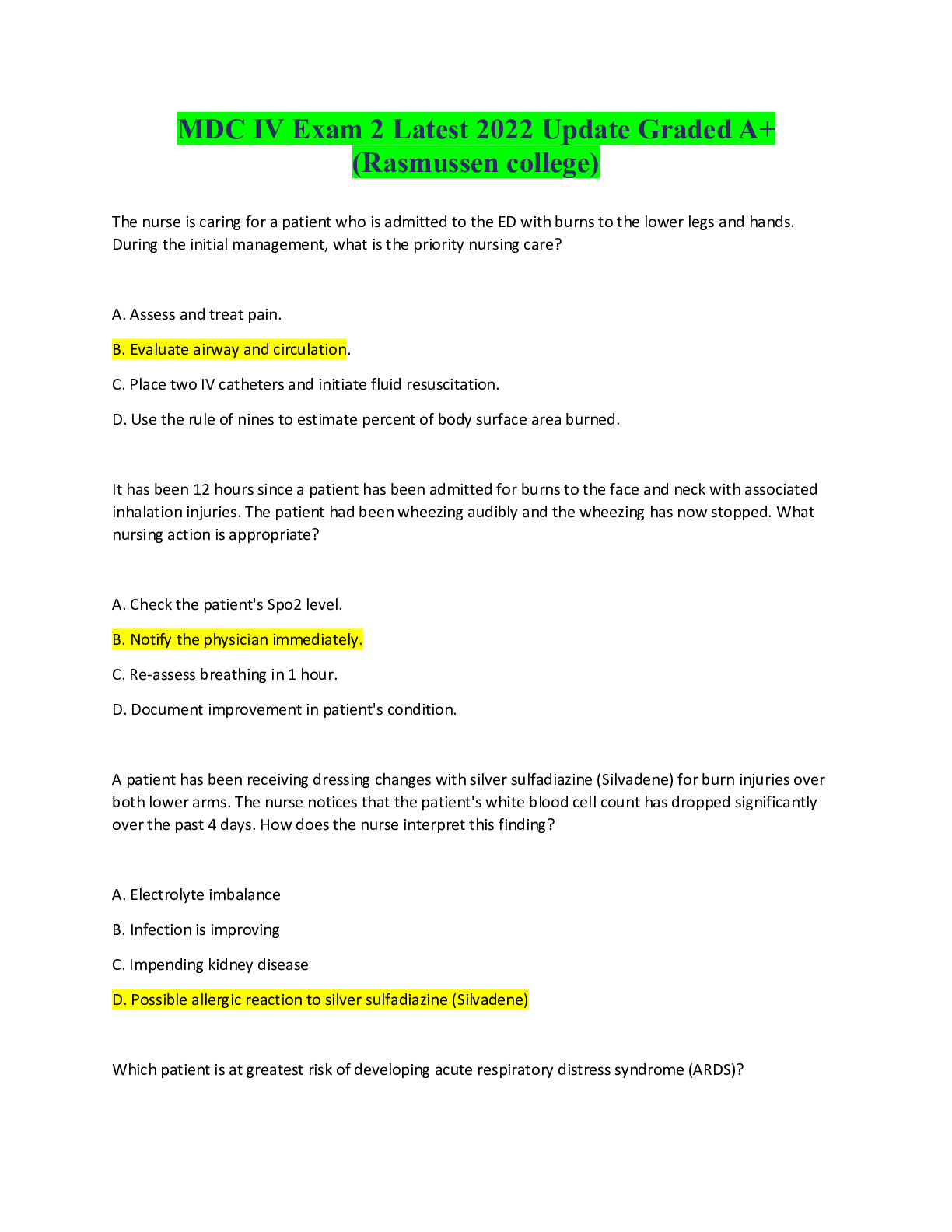 Preview image for MDC IV Exam 2 Latest 2022 Update Graded A+ (Rasmussen college